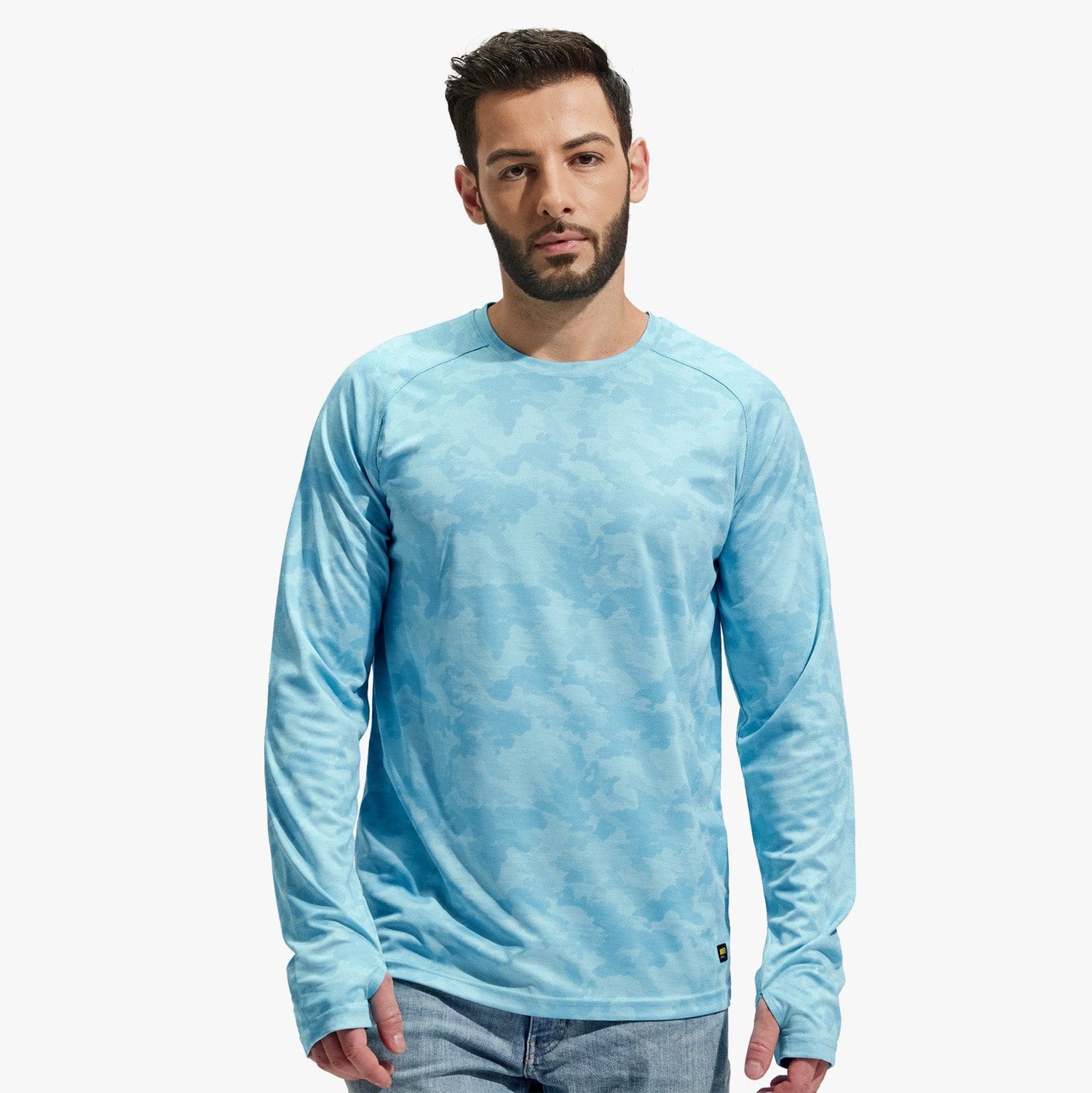 Men UPF 50+ Sun Protection Long Sleeve Quick Dry Camo Shirts Men Shirts Sky Blue Camo / S MIER