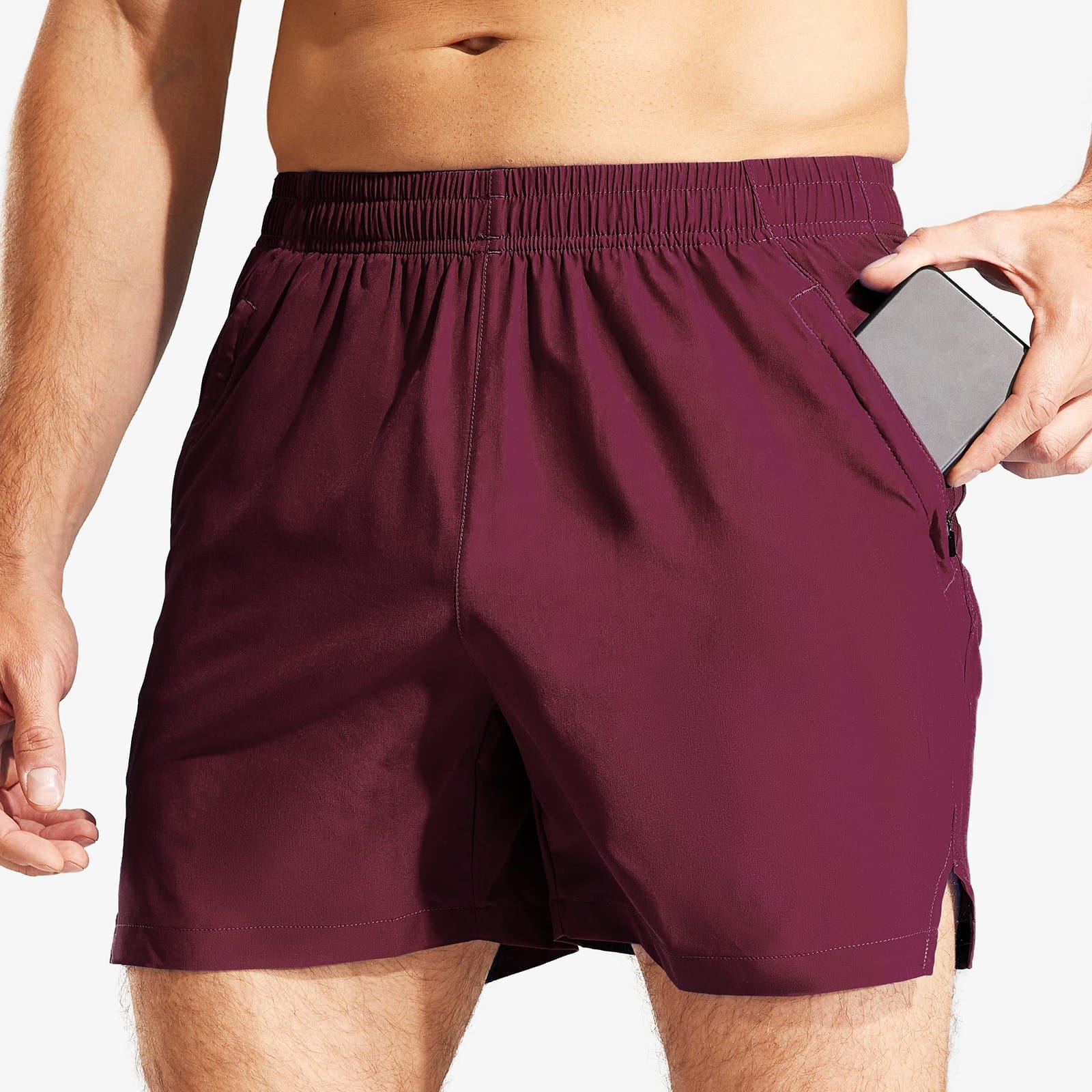 Men Workout 5 Inches Running Shorts with Zipper Pockets Men&