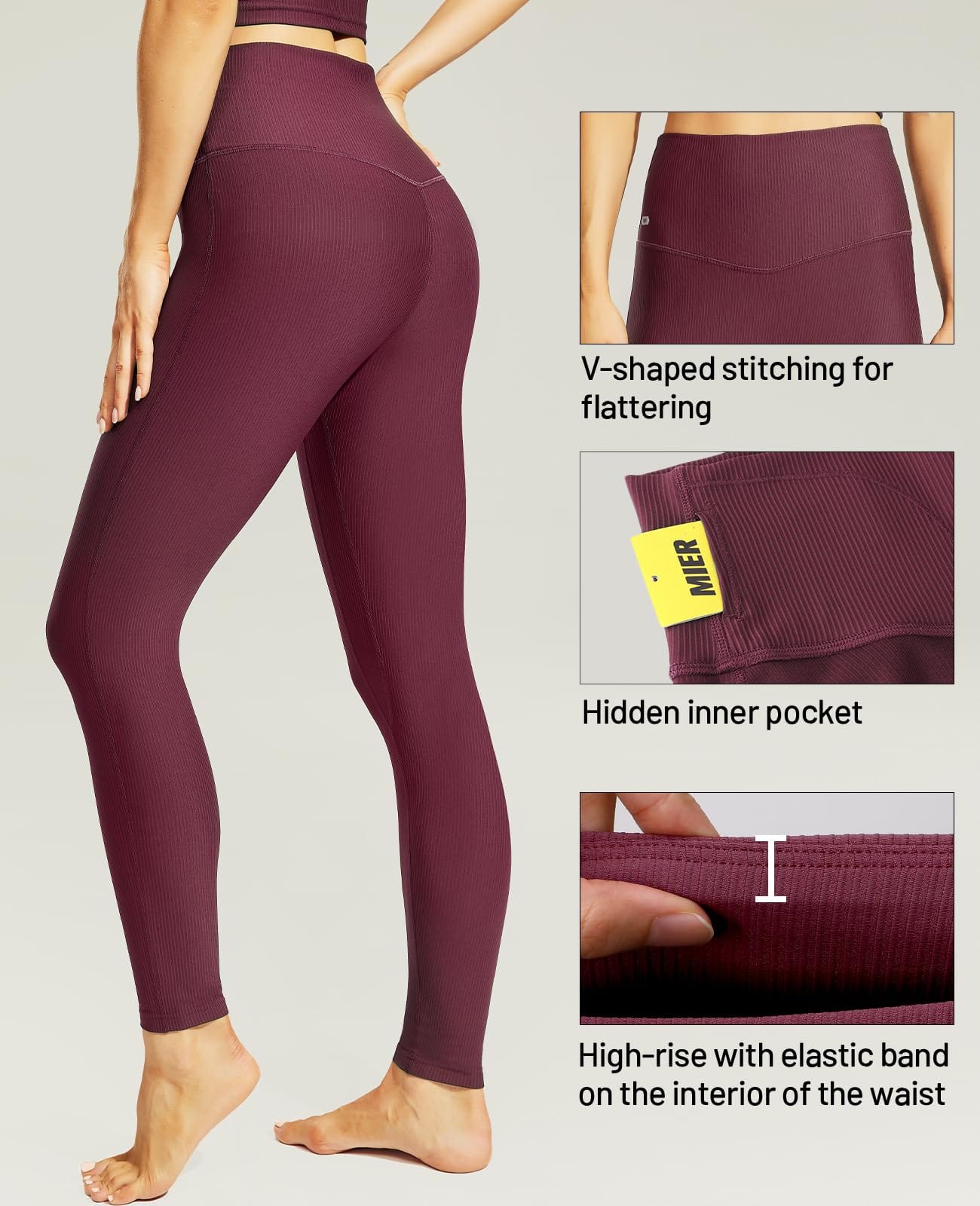 Women’s High Waisted Workout Leggings with Inside Pockets Women Yoga Pants MIER