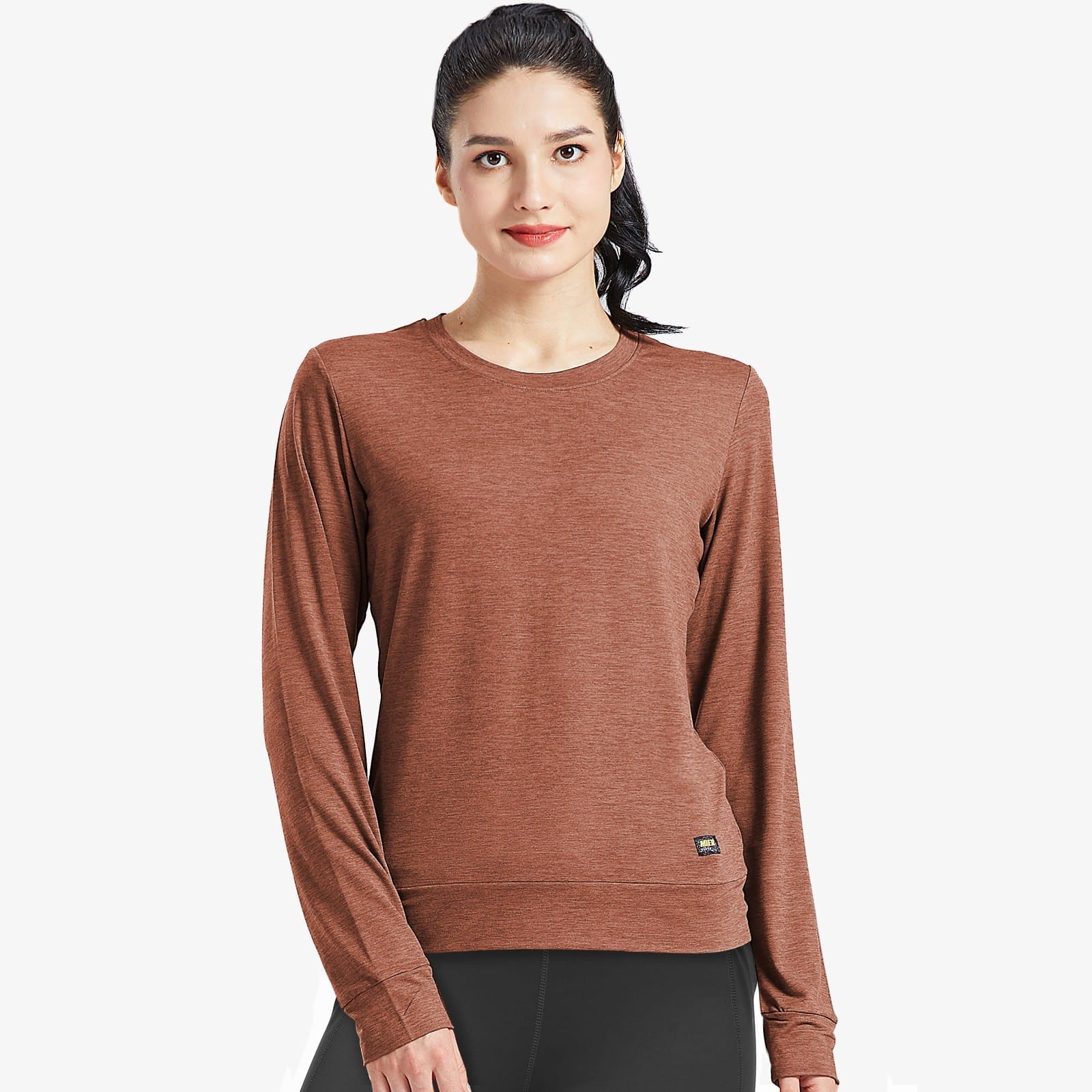 Women Ultra Soft T-shirts Stretch Athletic Crew Neck Tees Women Active Shirt Brown / S MIER