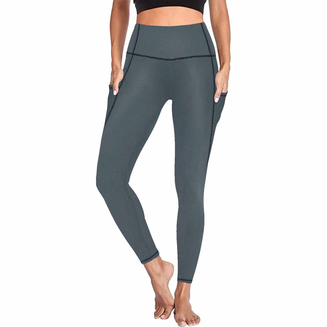 Womens Leggings With Pockets - Fitness Pants /  Charcoal Black
