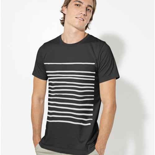 Mens T-Shirt with Lines in Black - Indicart