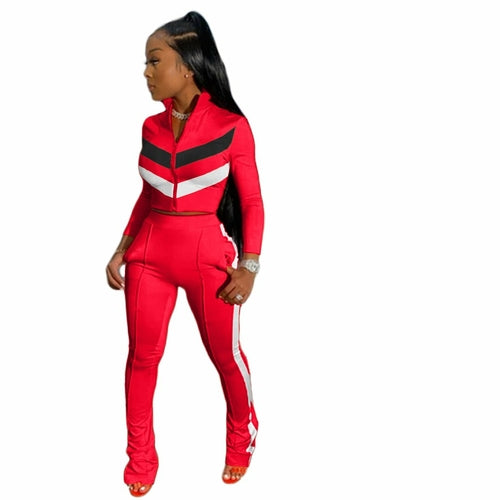 Women Full Sleeve Crop Top +leggings Sporty Matching Set Casual 2 - Indicart