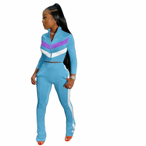 Women Full Sleeve Crop Top +leggings Sporty Matching Set Casual 2 - Indicart