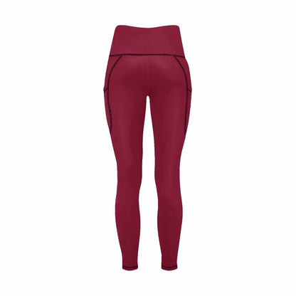 Womens Leggings With Pockets - Fitness Pants /  Burgundy Red