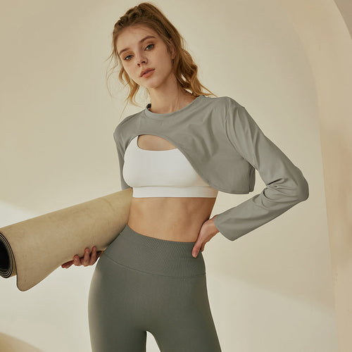 New style yoga clothing female sense thin running fitness shawl long-s
