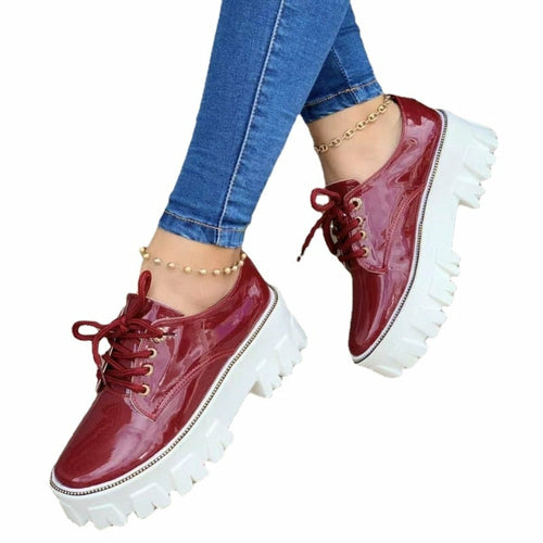 Thick Heel Increased Flat Platform Oxford Women Shoes Red/Black/Pink