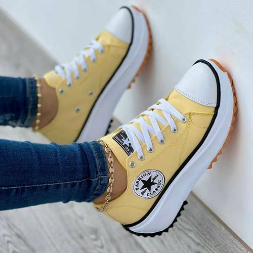 Flat Lace-Up Sneakers Pattern Canvas Casual Women Sport Shoes
