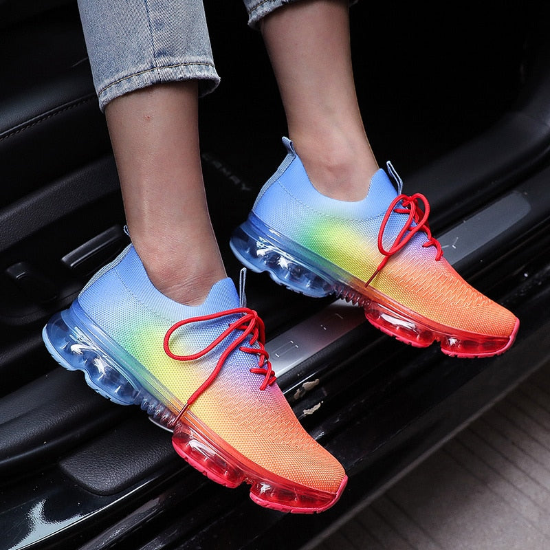 Coffee Jasper Colorful Mesh Cozy Running Sport Shoes For Women - Indicart
