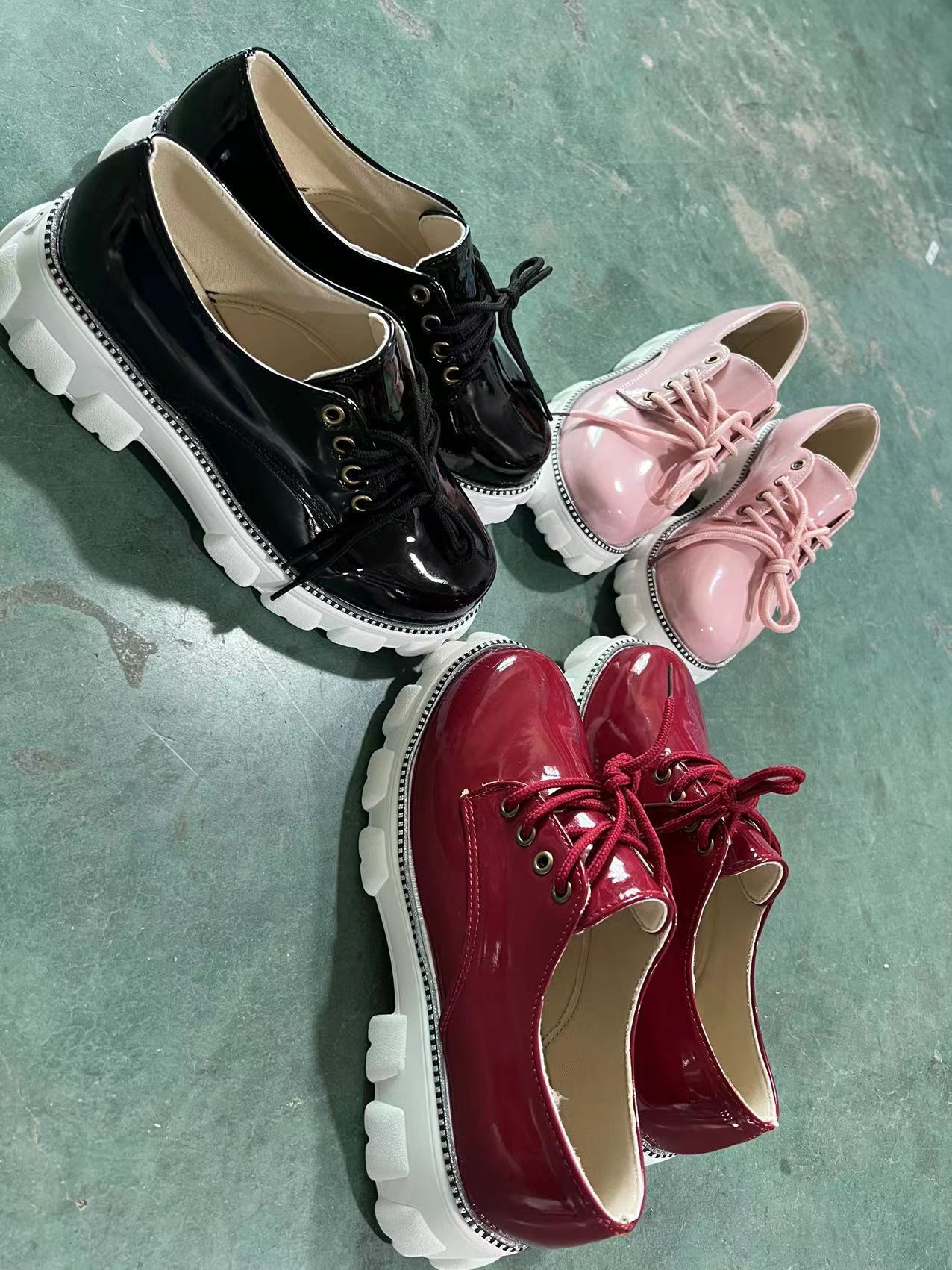 Thick Heel Increased Flat Platform Oxford Women Shoes Black/Red/Pink