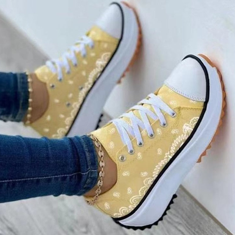 Fashion  Casual Sport Shoes Pattern Canvas Women Sneakers
