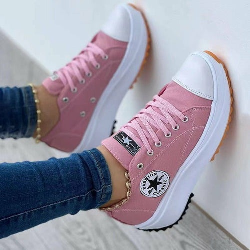 Flat Lace-Up Sneakers Pattern Canvas Shoes Casual  Sport Shoes
