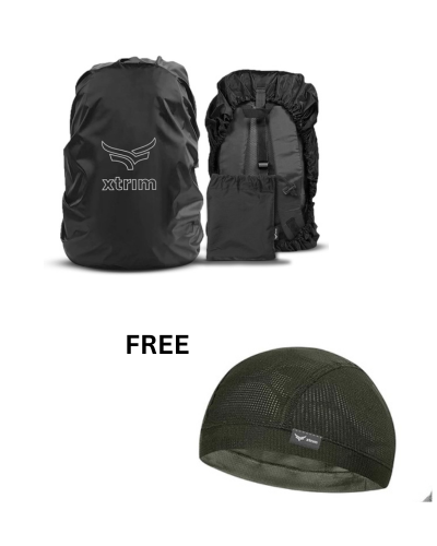 100% Rain &amp; Dust Proof Protector for 30L to 40L Backpacks + Unisex Helmet Skull Cap for Bikers &amp; Cyclists (BUY 1 GET 1 FREE )