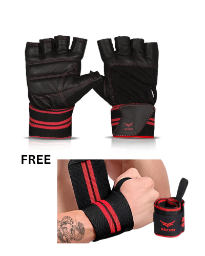 One Size Fits All Unisex Leather Gym Gloves + Wrist Support for Men &amp; Women ( BUY 1 GET 1 FREE )