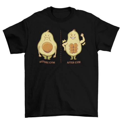 Avocado cartoon before and after  fitness gym t-shirt