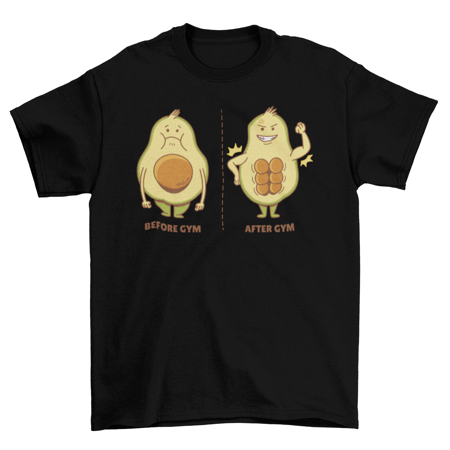 Avocado cartoon before and after  fitness gym t-shirt
