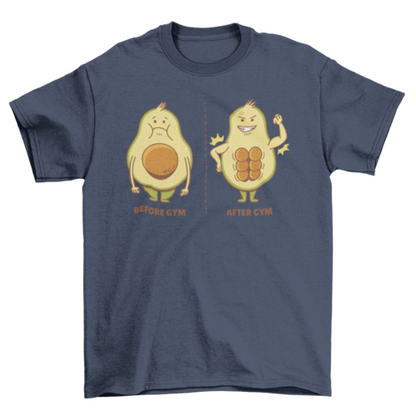 Avocado cartoon before and after  fitness gym t-shirt