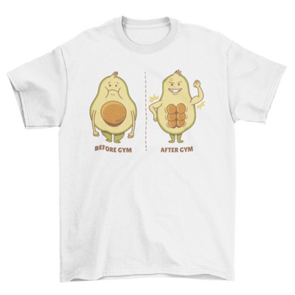 Avocado cartoon before and after  fitness gym t-shirt