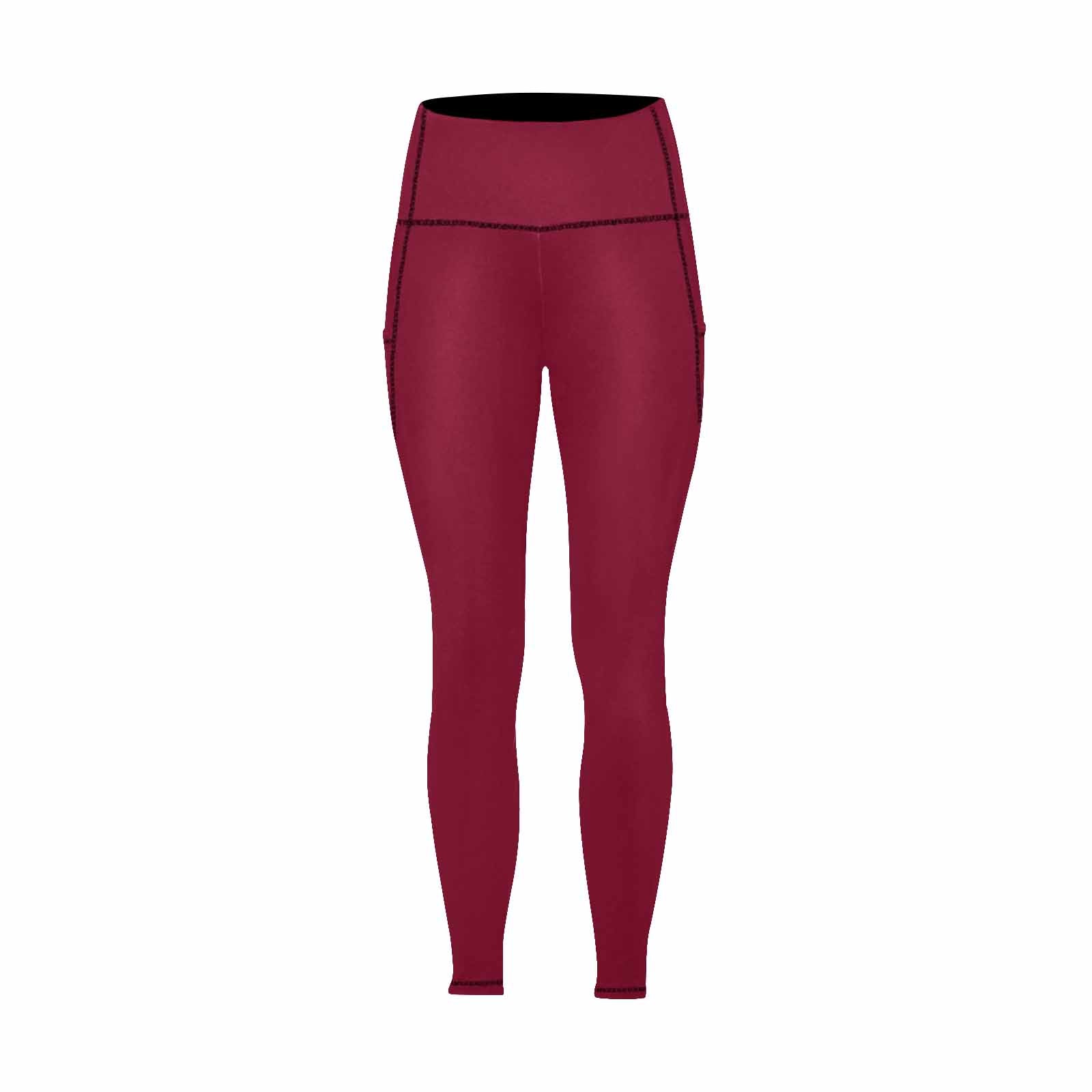 Womens Leggings With Pockets - Fitness Pants /  Burgundy Red