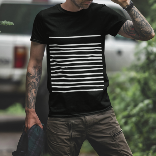 Mens T-Shirt with Lines in Black - Indicart