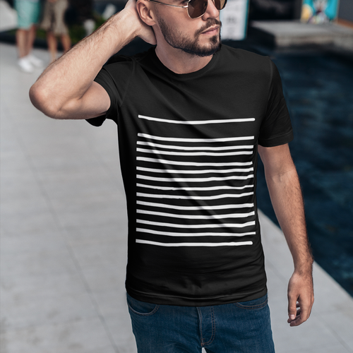 Mens T-Shirt with Lines in Black - Indicart