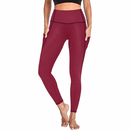 Womens Leggings With Pockets - Fitness Pants /  Burgundy Red