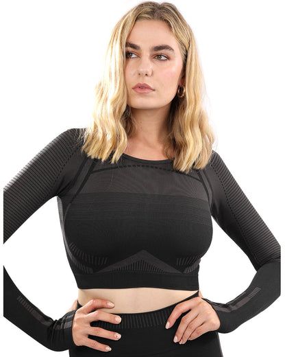 Decata Seamless Sports Top - Black &amp; Brown