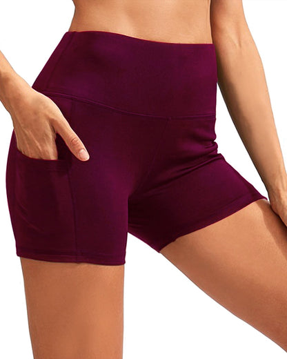 CALCAO HIGH WAIST YOGA SHORTS WITH POCKET - RED
