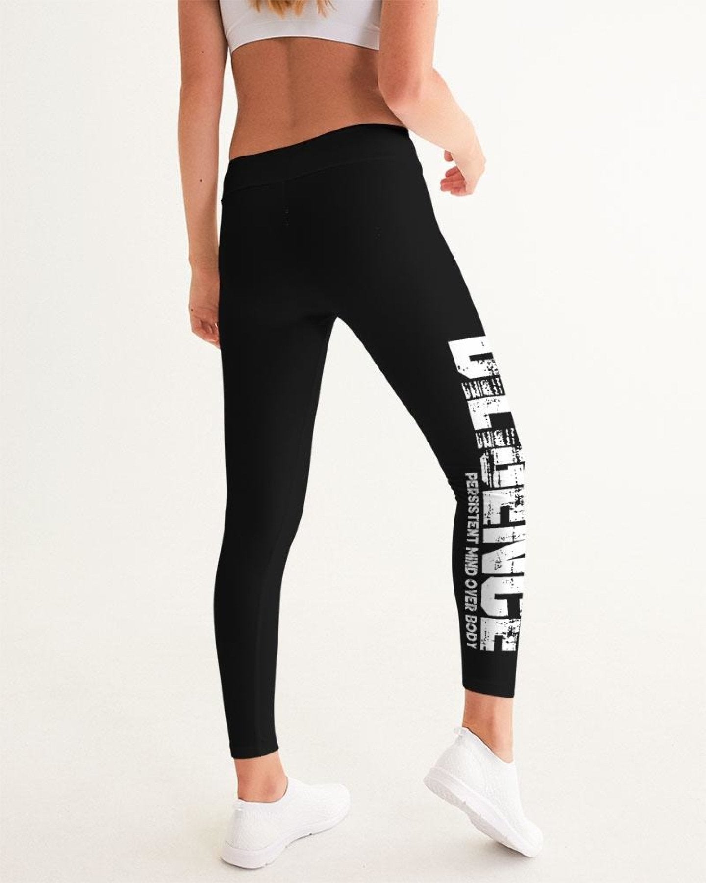 Womens Leggings, Bold Diligence Graphic Style Black And White Fitness