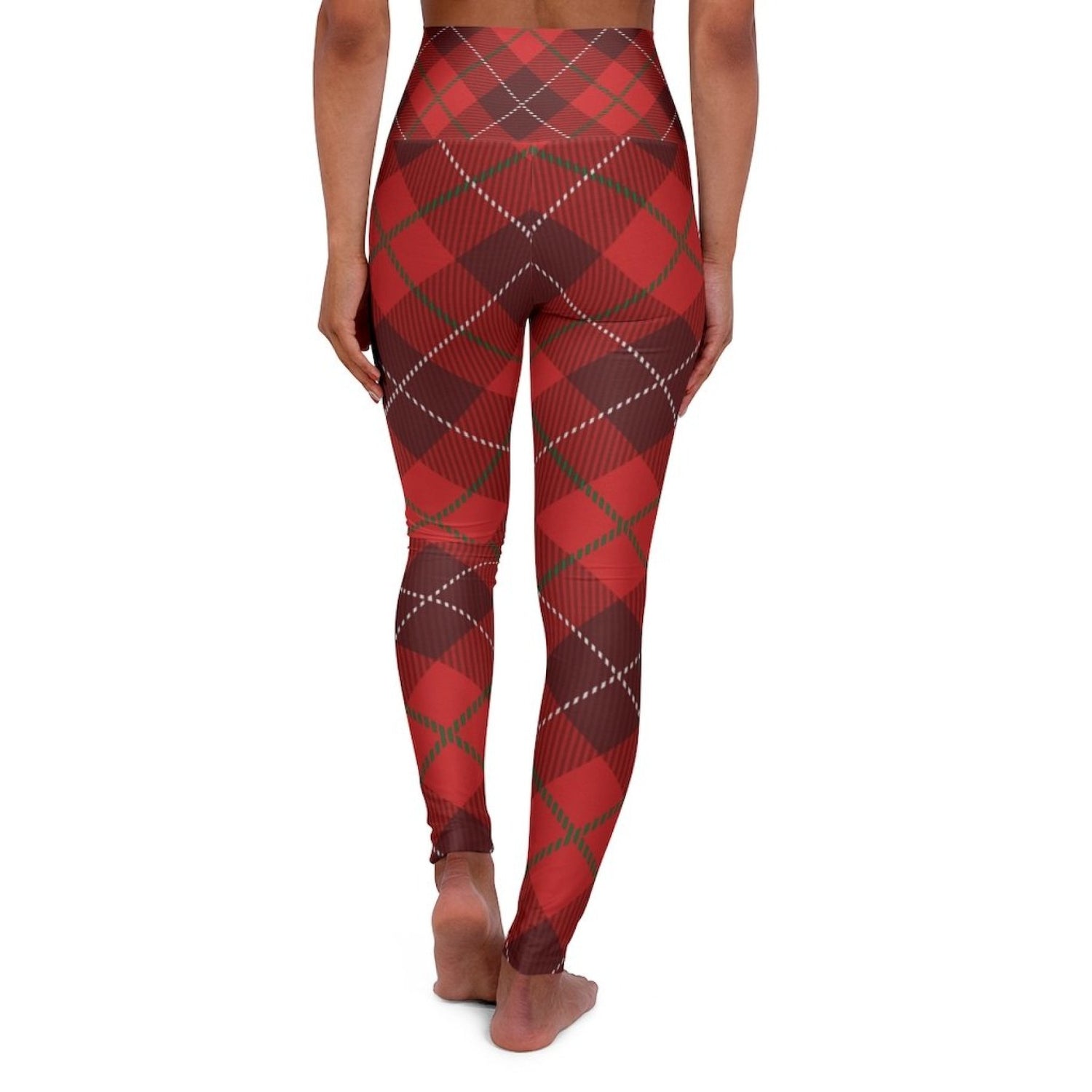 Womens Leggings, Red Plaid Style High Waisted Fitness Pants