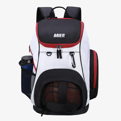 Basketball Backpack Large Sports Bag with Laptop Compartment Backpack Bag White Black MIER