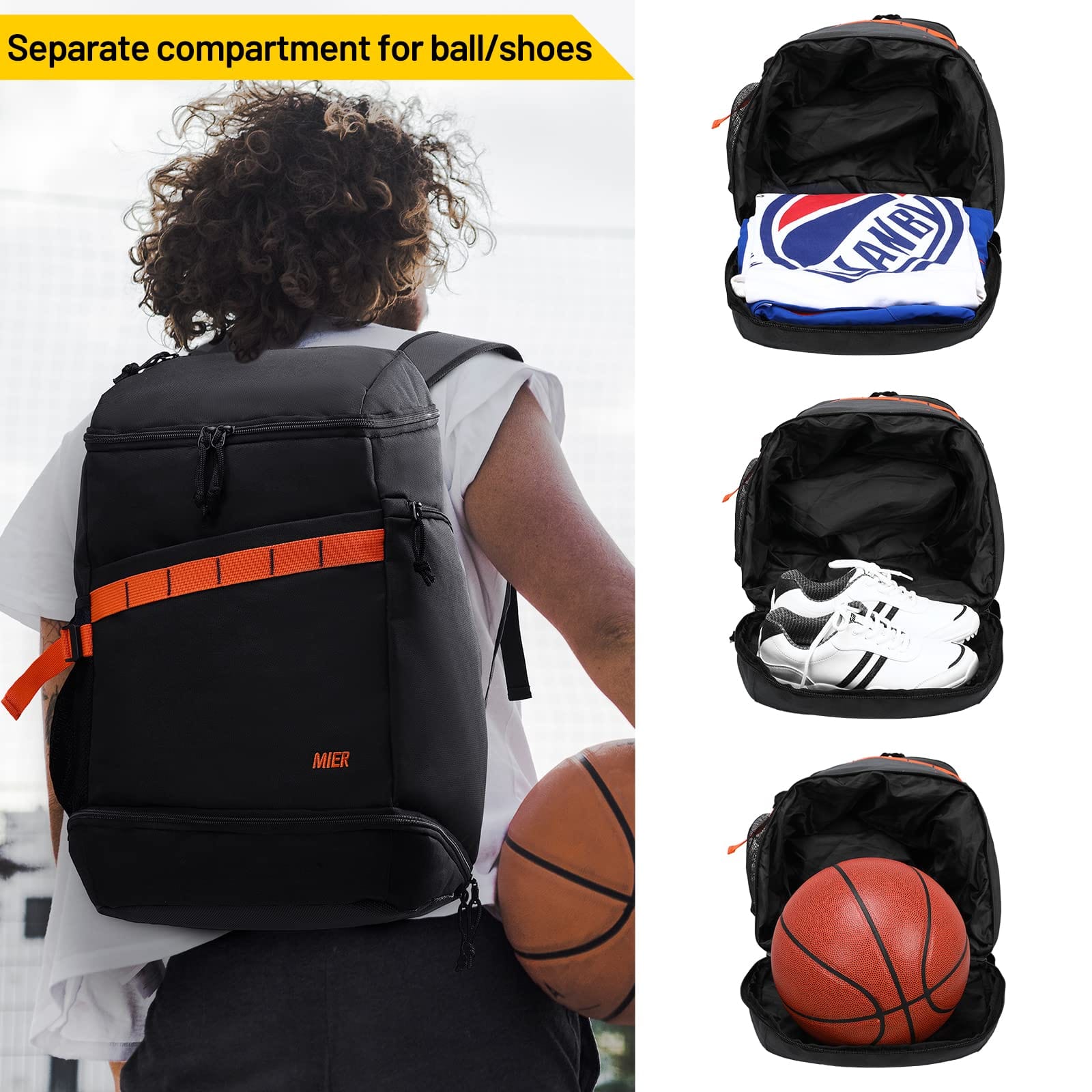 Basketball Backpack Soccer Bag with Shoes Ball Compartment Backpack Bag MIER
