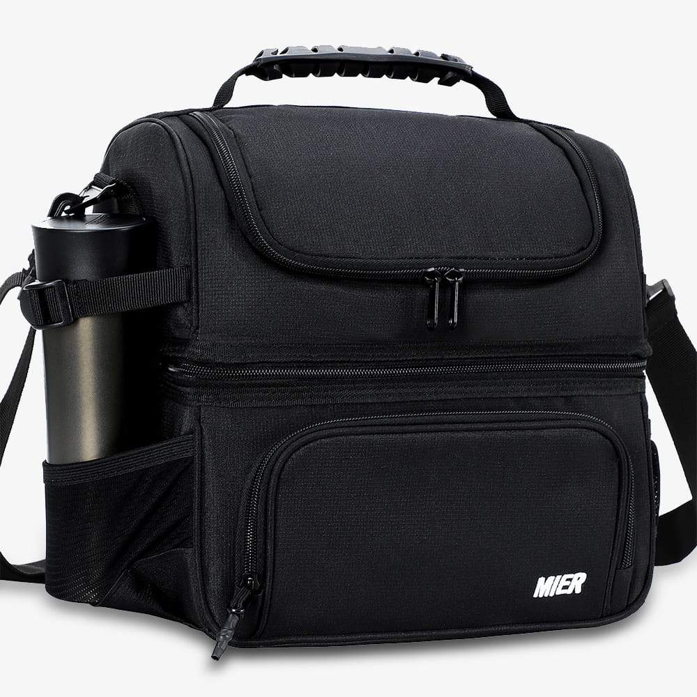 Dual Compartment Large  Insulated Lunch Bag Cooler Tote Lunch Bag Black MIER