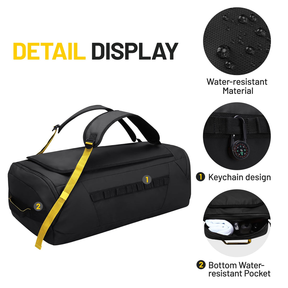Foldable Travel Duffle Backpack with Shoes Compartment, 60L Backpack Duffel MIER