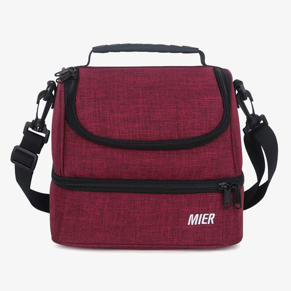Insulated Double Compartment Lunch Bag with Shoulder Strap Lunch Bag Darkred MIER