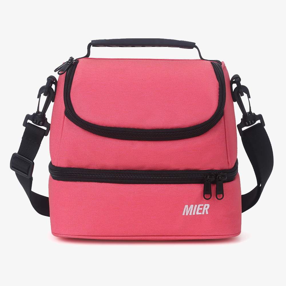 Insulated Double Compartment Lunch Bag with Shoulder Strap Lunch Bag Lightcoral MIER