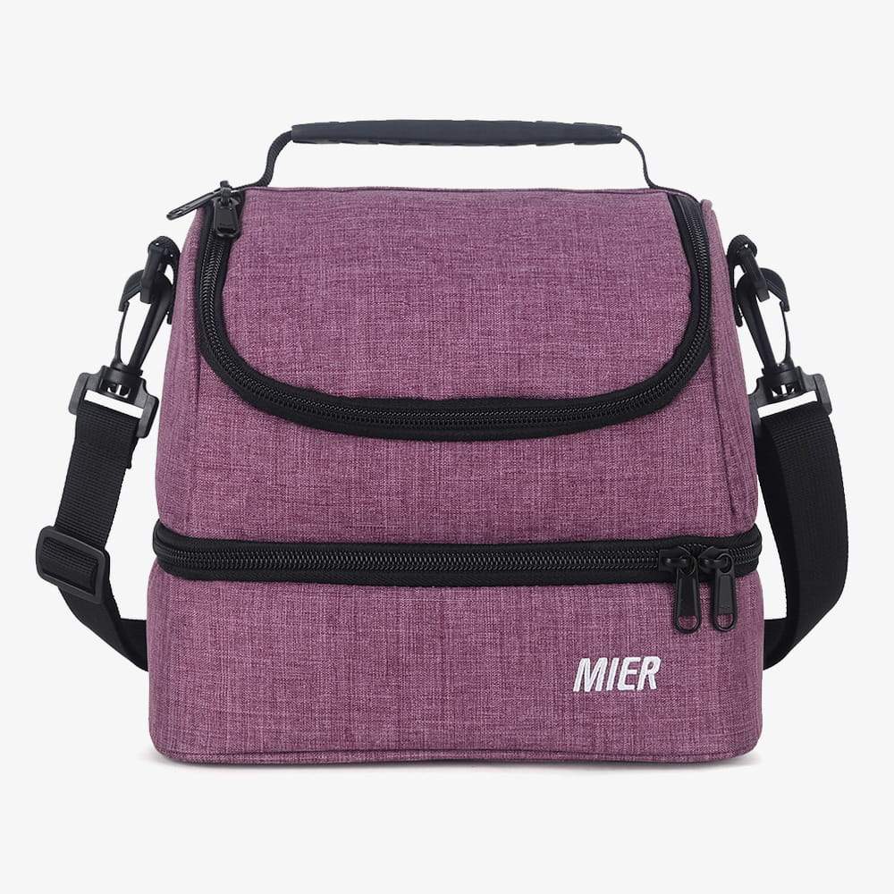 Insulated Double Compartment Lunch Bag with Shoulder Strap Lunch Bag Purple MIER