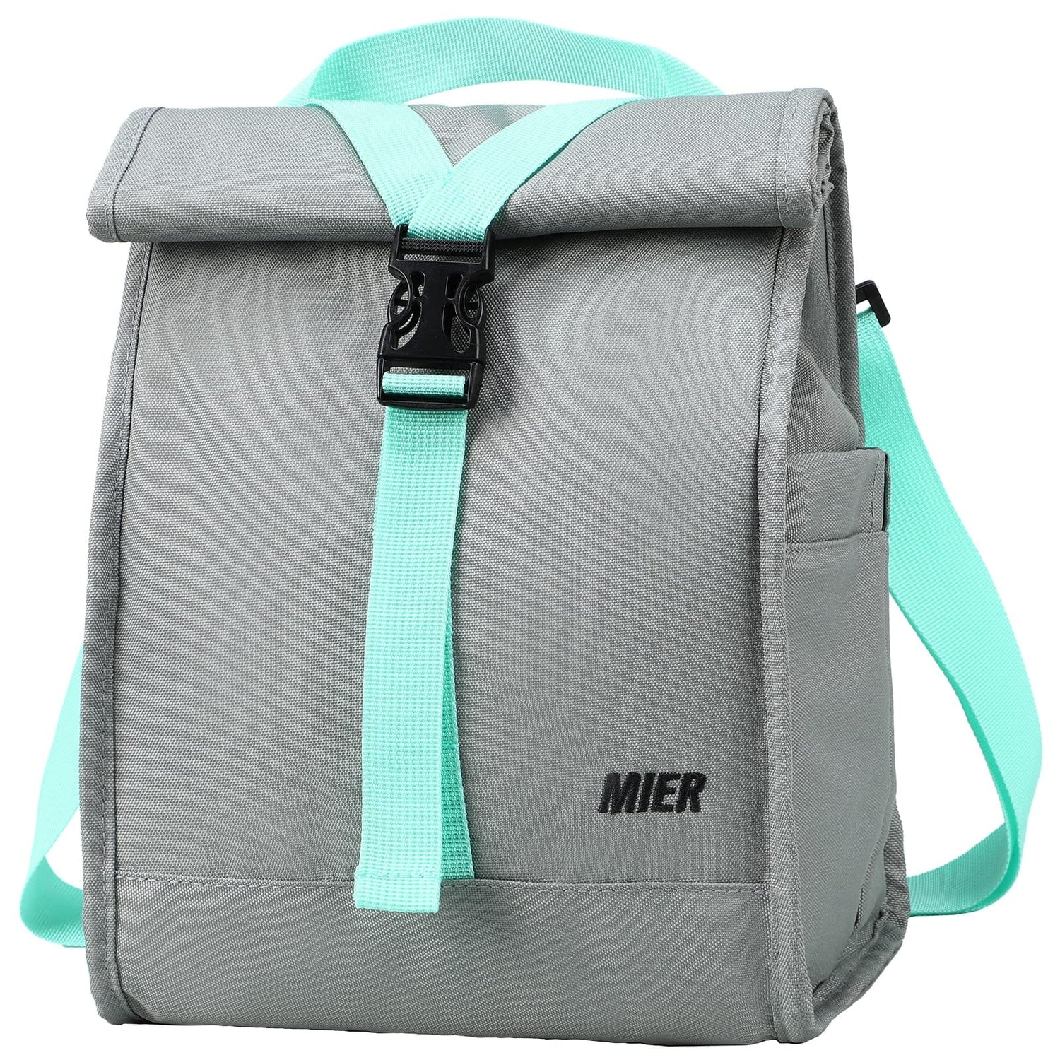 Insulated Lunch Bag Roll Top Lunch Box for Women Men Fashionable Lunch Bag Gray Green MIER