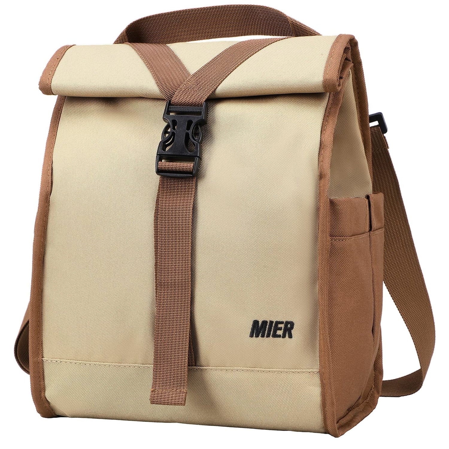 Insulated Lunch Bag Roll Top Lunch Box for Women Men Fashionable Lunch Bag Khaki MIER