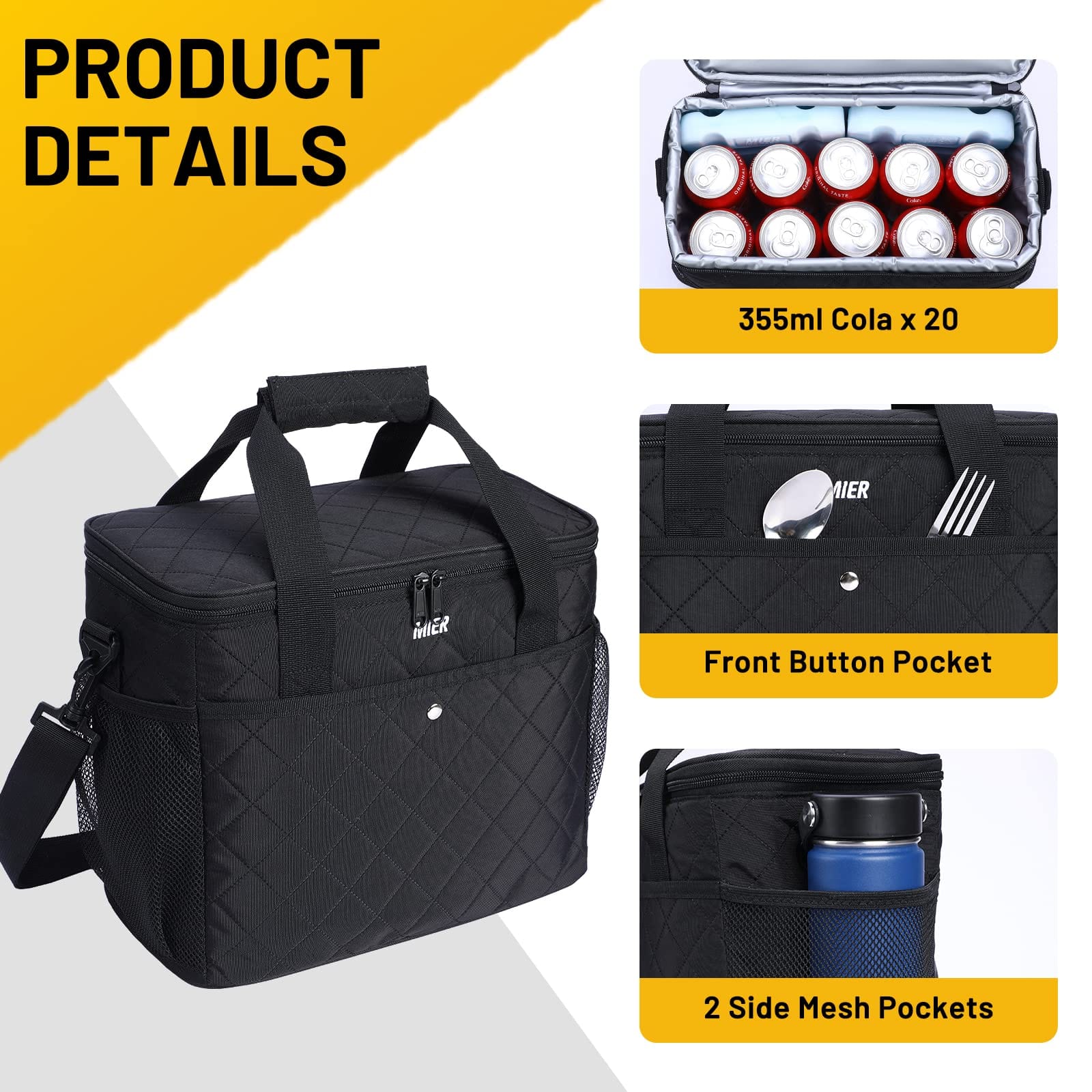 Large Soft Cooler Insulated Lunch Bag Tote for Men Women, 20 Can Adult Lunch Bag MIER