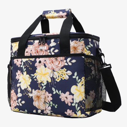 Large Soft Cooler Insulated Lunch Bag Tote for Men Women Adult Lunch Bag Navy Flower MIER