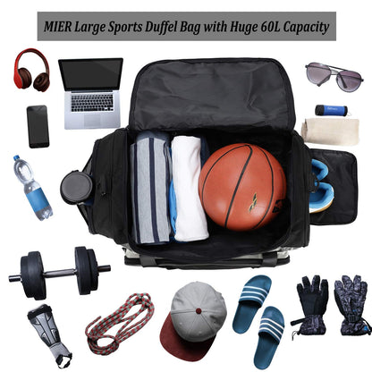 Large Sports Gym Bag Duffel Bag with Shoe Compartment, 60L Gym Duffel Bag MIER