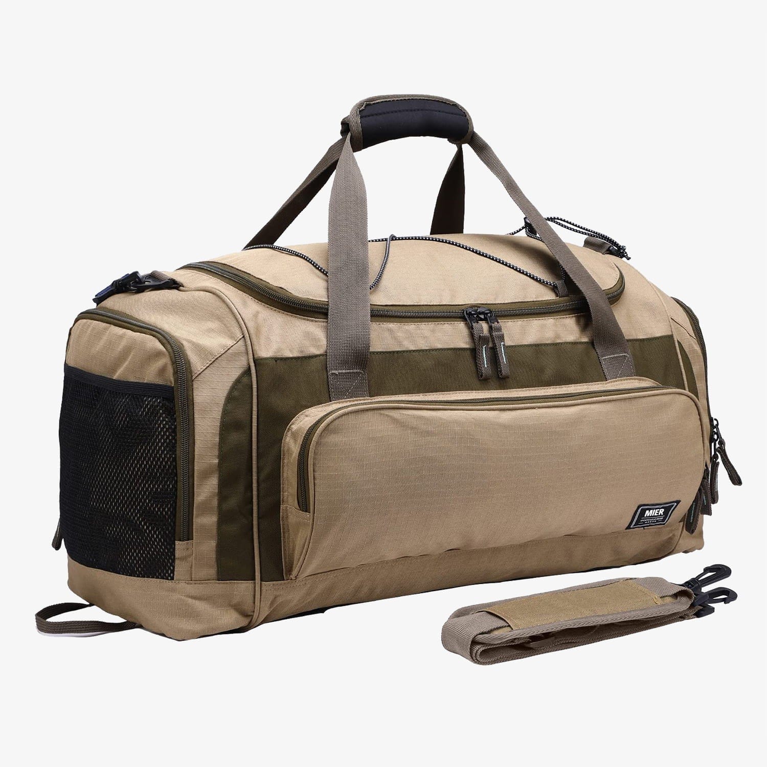 Large Sports Gym Bag Duffel Bag with Shoe Compartment Gym Duffel Bag Khaki MIER