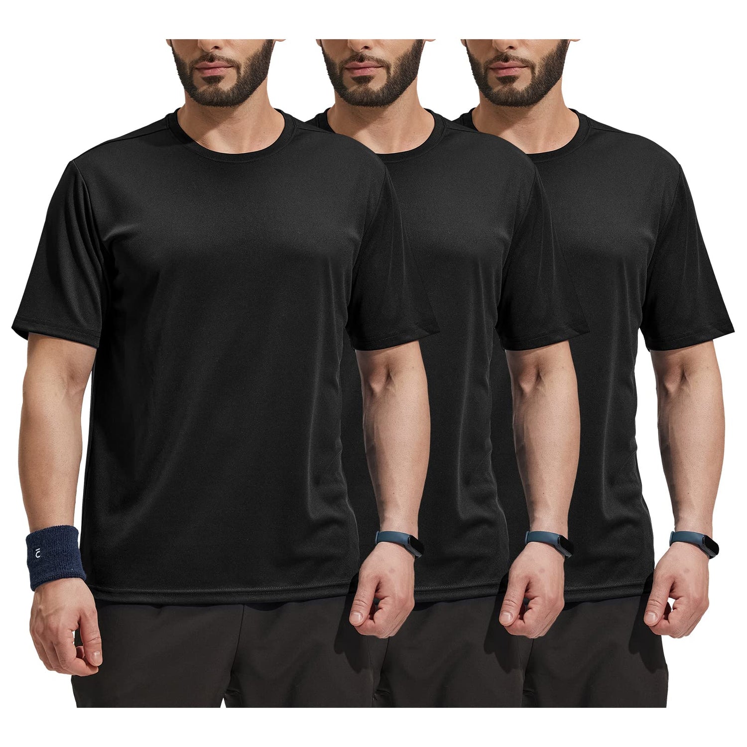 Men Dry Fit Workout T-shirts for Gym Athletic Running, 3 Pack Men Shirts Black / S MIER