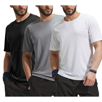Men Dry Fit Workout T-shirts for Gym Athletic Running, 3 Pack Men Shirts Black White Grey / S MIER