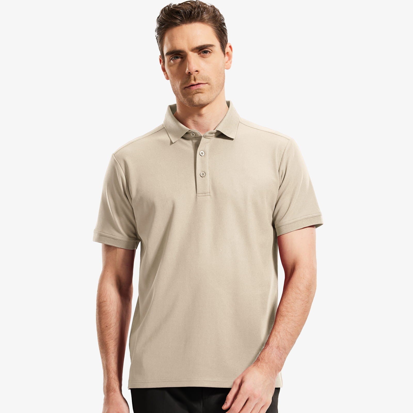 Men Golf Polo Shirts Regular-fit Fashion Casual Collared T-Shirts Men Polo Khaki / S MIER