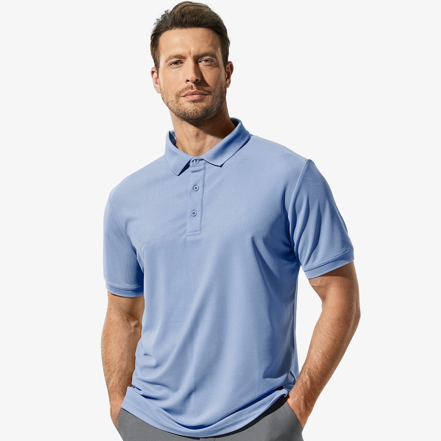 Men Golf Polo Shirts Regular-fit Fashion Casual Collared T-Shirts Men Polo Light Blue / S MIER