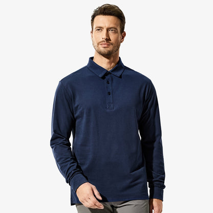 Men Long Sleeve Polo Shirts Regular-fit Cotton Golf Collared Shirt Men Polo MIER