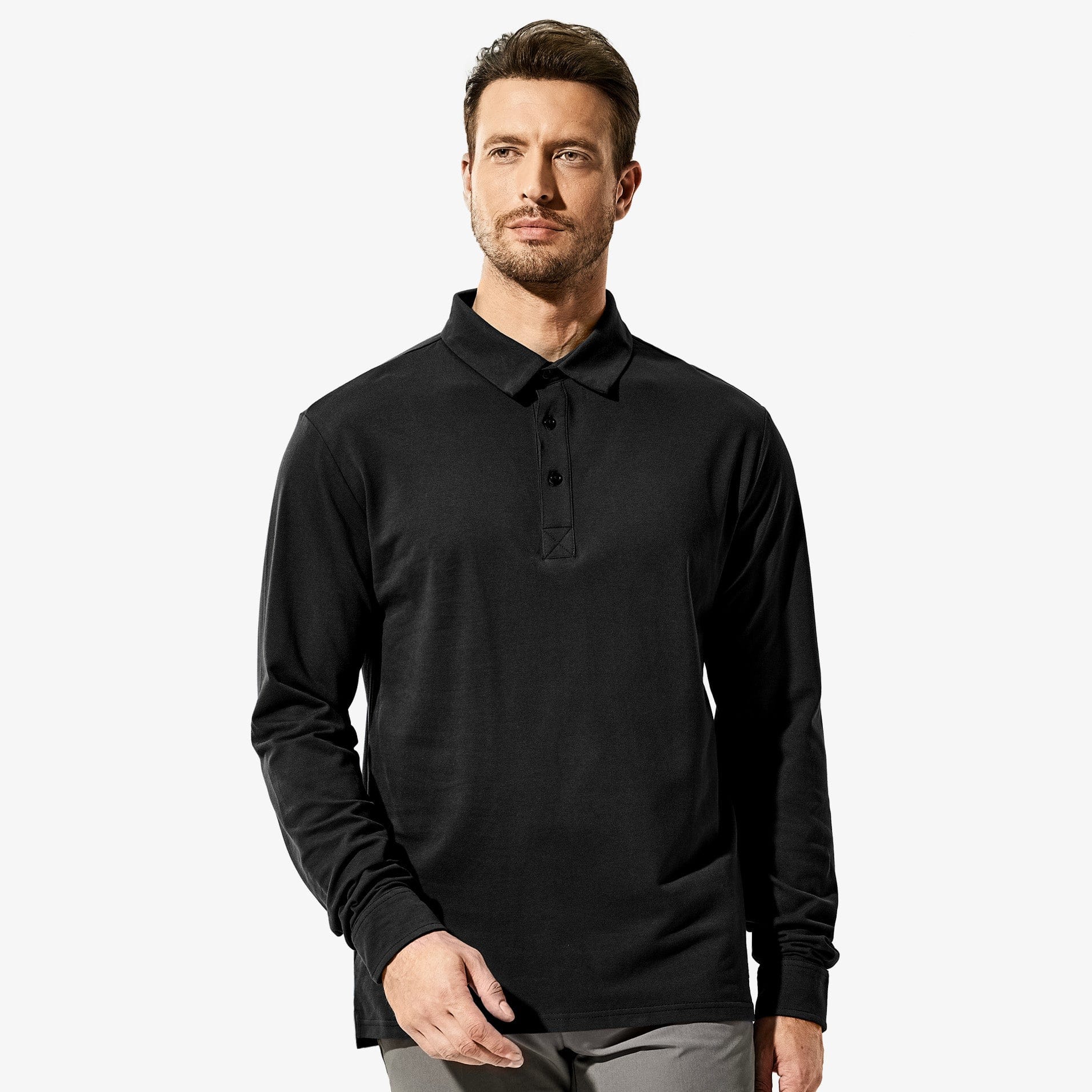 Men Long Sleeve Polo Shirts Regular-fit Cotton Golf Collared Shirt Men Polo MIER