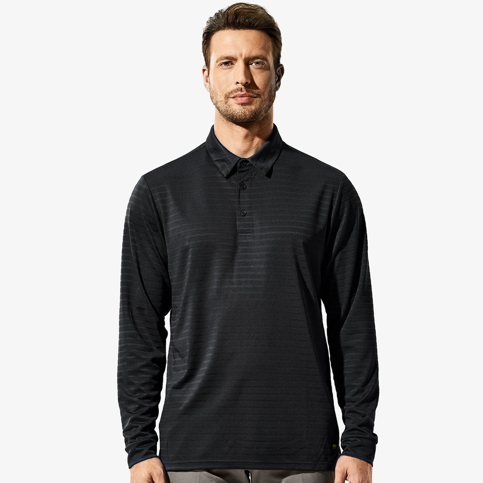 Men Long Sleeve Polo Shirts Striped Quick Dry Golf Shirts Men Polo Black / S MIER